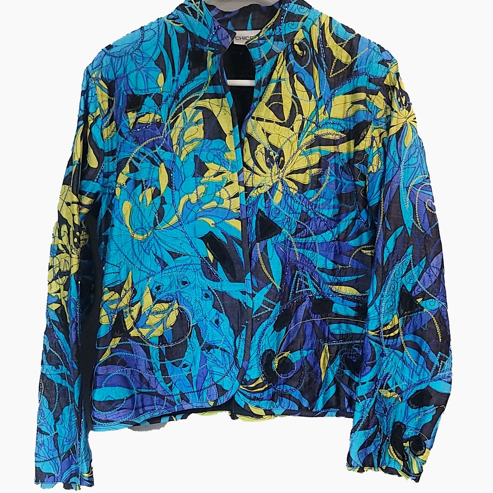 Chico's Black and Blue Silk‎ Jacket